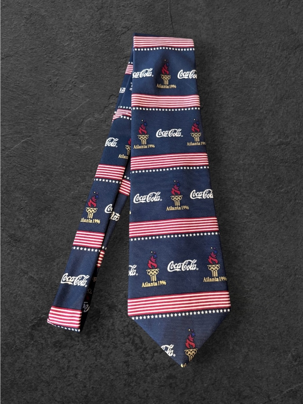 Vintage 1996 Atlanta Olympics Coca Cola John Henry 100% Silk Mens Tie